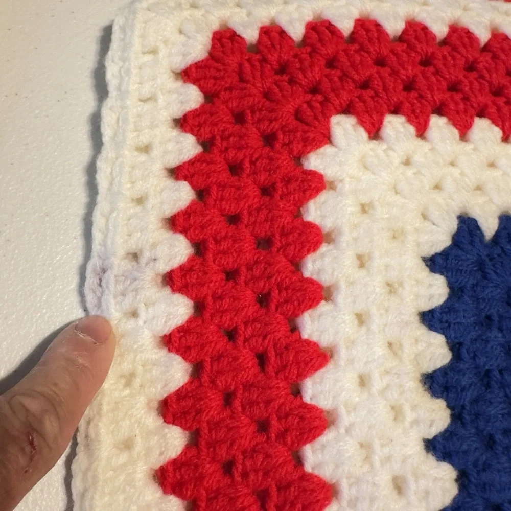Set 4 VTG Large Handmade Crochet Hot Pad Trivet Multicolored Thick Double Layers